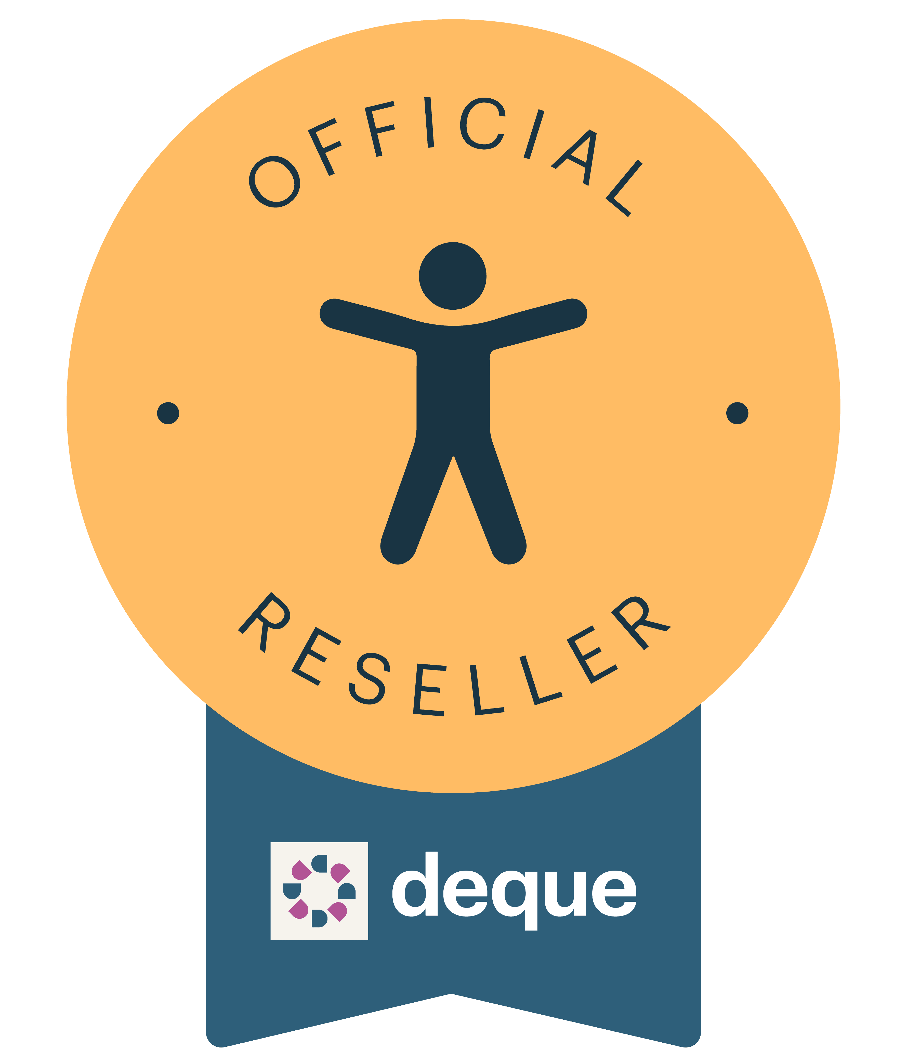 Official Deque reseller badge featuring a stylised human figure icon and the Deque logo on a ribbon