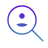 a magnifying glass looking at a person icon