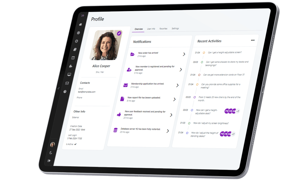 Example of a Rocket UI template displayed on a tablet